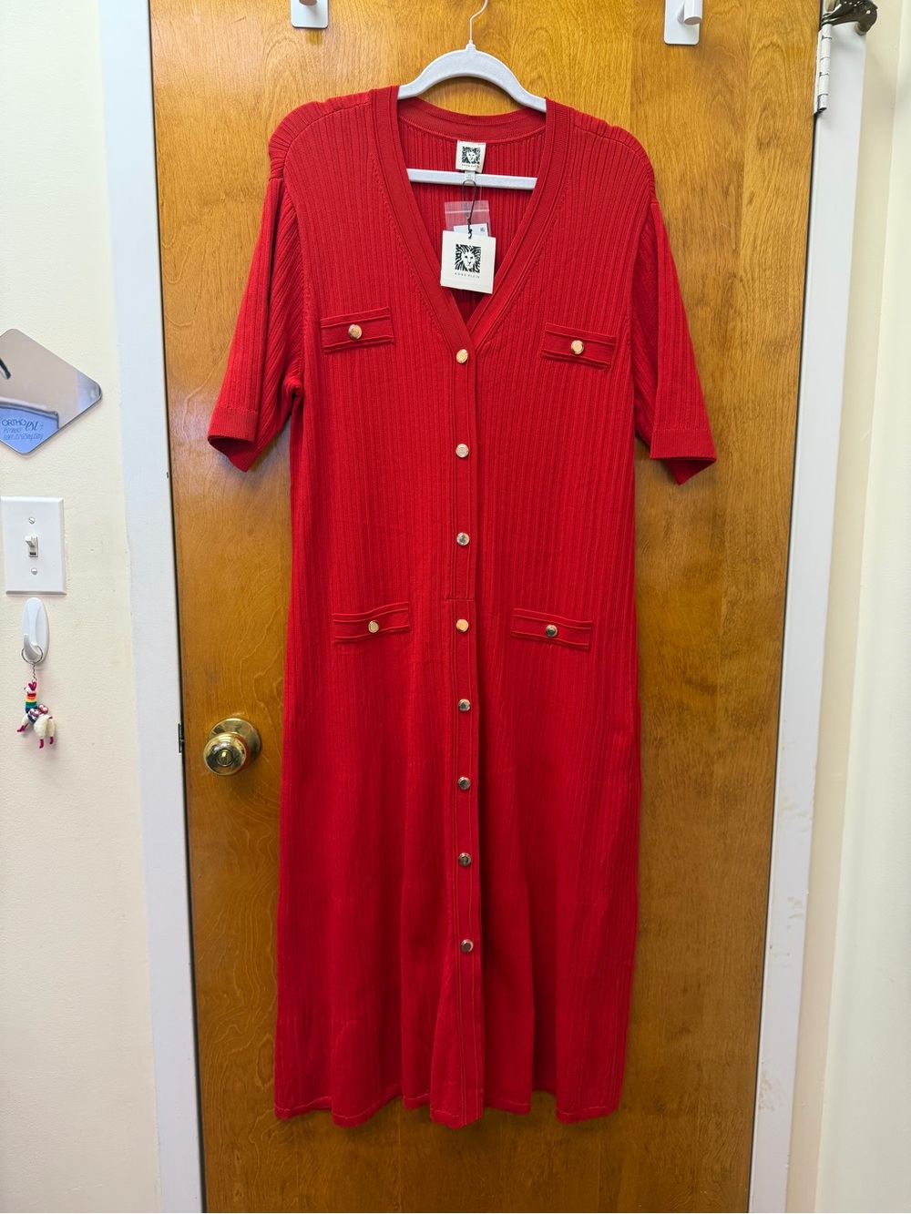 Anne Klein Red Button-Front Knit Dress